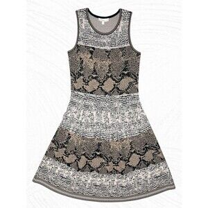 ETCETERA Reptile Print Midi Dress Women MED Nude Black Fit Flare Sleeveless City
